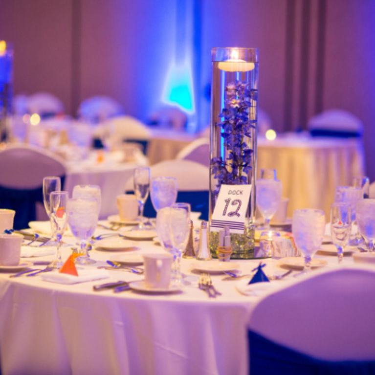 WEDDING TABLE SETTING AT BLUE HARBOR RESORT WEDDING